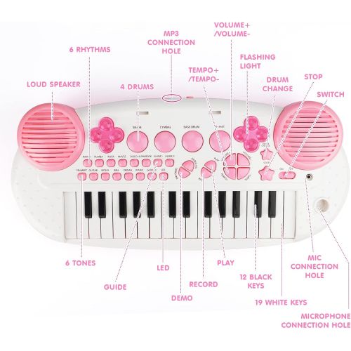  [아마존베스트]BAOLI 31 Keys Electronic Keyboard Piano Toy with Microphone for Kids, Multifunctional Musical Instruments for Toddlers, Educational Musical Toys for Girls, Gifts for 1 2 3 4 5 6 7