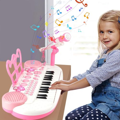  [아마존베스트]BAOLI 31 Keys Electronic Keyboard Piano Toy with Microphone for Kids, Multifunctional Musical Instruments for Toddlers, Educational Musical Toys for Girls, Gifts for 1 2 3 4 5 6 7