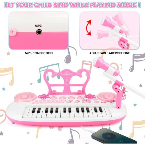  [아마존베스트]BAOLI 31 Keys Electronic Keyboard Piano Toy with Microphone for Kids, Multifunctional Musical Instruments for Toddlers, Educational Musical Toys for Girls, Gifts for 1 2 3 4 5 6 7