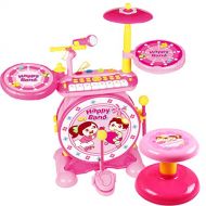 BAOLI 2-in-1 Children Musical Instrument Boy & Girl Electronic Rock Roll Jazz Drum Kit Set with Piano Keyboard and Microphone and Stool 24keys