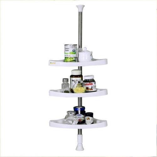  BAOYOUNI Baoyouni 3-Tier Countertop Standing Rack Corner Storage Organizer Kitchen Spice Jars Bottle Shelf Holder Adjustable Telescopic Stainless Steel Tension Pole 31.49-47.24inches, Ivory