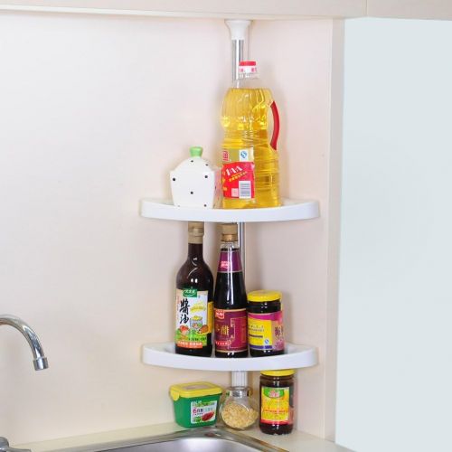  BAOYOUNI Baoyouni 3-Tier Countertop Standing Rack Corner Storage Organizer Kitchen Spice Jars Bottle Shelf Holder Adjustable Telescopic Stainless Steel Tension Pole 31.49-47.24inches, Ivory