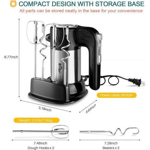  [아마존베스트]BAR Hand Mixer Electric, Bear 2x5 Speed 300W Handheld Mixer with 4 Stainless Steel Accessories Storage Base Eject Button Power Advantage Electric Hand Mixer for Easy Whipping Dough, Cr