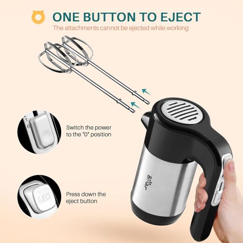  [아마존베스트]BAR Hand Mixer Electric, Bear 2x5 Speed 300W Handheld Mixer with 4 Stainless Steel Accessories Storage Base Eject Button Power Advantage Electric Hand Mixer for Easy Whipping Dough, Cr