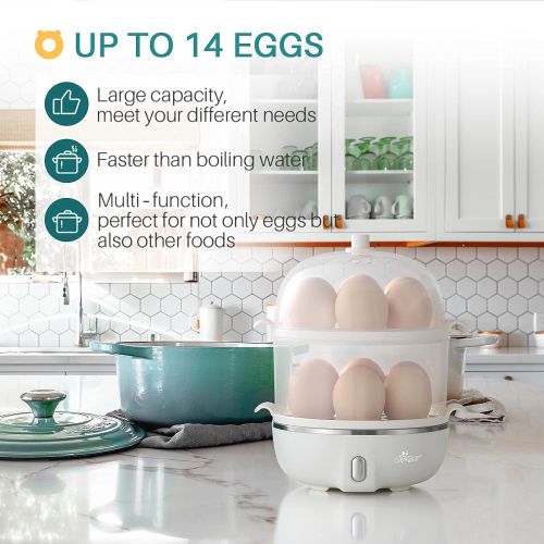  [아마존베스트]BAR Egg Cooker, Bear 14 Egg Capacity Hard Boiled Egg Cooker, Rapid Electric Egg Boiler Maker Poacher for Hard Boiled Scrambled Omelets Poached Eggs Steamed Vegetables Dumplings with Eg