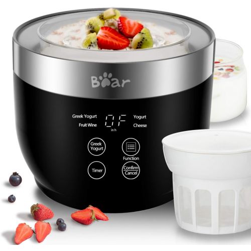  [아마존베스트]BAR Yogurt Maker, Yogurt Maker Machine with Stainless Steel Inner Pot, Greek Yogurt Maker with Timer Control, Automatic Digital Frozen Yogurt Maker with 2 Glass Jars 1 Quart and Strain