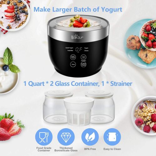  [아마존베스트]BAR Yogurt Maker, Yogurt Maker Machine with Stainless Steel Inner Pot, Greek Yogurt Maker with Timer Control, Automatic Digital Frozen Yogurt Maker with 2 Glass Jars 1 Quart and Strain