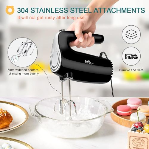  BAR Bear Hand Mixer Electric, 5-Speed Electric Hand Mixer with Easy Eject Button, 2 Stainless Steel Attachments, Small Kitchen Handheld Mixer for Baking Cake Egg Cream, Black