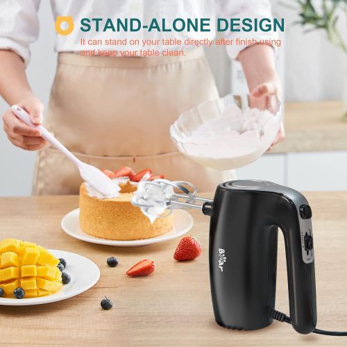  BAR Bear Hand Mixer Electric, 5-Speed Electric Hand Mixer with Easy Eject Button, 2 Stainless Steel Attachments, Small Kitchen Handheld Mixer for Baking Cake Egg Cream, Black