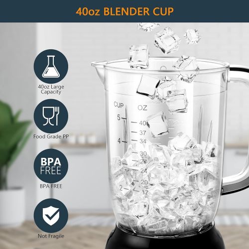  BAR Bear Countertop Blender, 700W Professional Smoothie Blender with 40oz Blender Cup for Shakes and Smoothies, 3-Speed for Crushing Ice, Puree and Frozen Fruit with Autonomous Clean