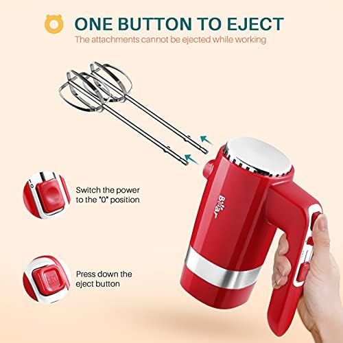  [아마존베스트]BAR Hand Mixer Electric, Bear 2x5 Speed 300W Electric Hand Mixer with 4 Stainless Steel Accessories Storage Base Eject Button Power Advantage Red Hand Mixer for Easy Whipping Dough, Cr