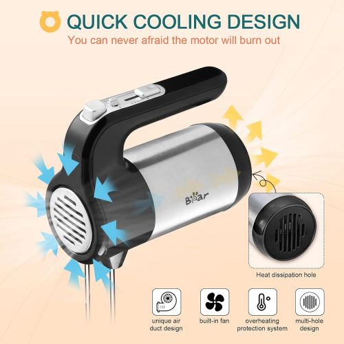  [아마존베스트]BAR Hand Mixer Electric, Bear 2x5 Speed 300W Handheld Mixer with 4 Stainless Steel Accessories Storage Base Eject Button Power Advantage Electric Hand Mixer for Easy Whipping Dough, Cr