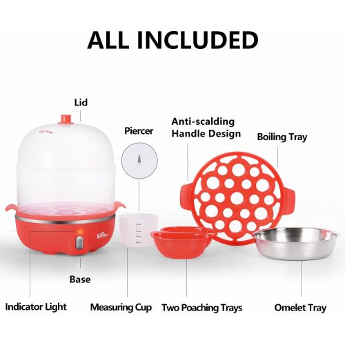  [아마존베스트]BAR Rapid Electric Egg Cooker Poacher Bear, 14 Capacity Egg Boiler for Poached Scrambled Omelets Steamed Vegetables Dumplings, Hard Boiled Egg Cooker Maker with Auto Shut-Off, Red