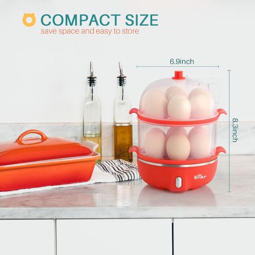  [아마존베스트]BAR Rapid Electric Egg Cooker Poacher Bear, 14 Capacity Egg Boiler for Poached Scrambled Omelets Steamed Vegetables Dumplings, Hard Boiled Egg Cooker Maker with Auto Shut-Off, Red