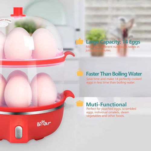  [아마존베스트]BAR Rapid Electric Egg Cooker Poacher Bear, 14 Capacity Egg Boiler for Poached Scrambled Omelets Steamed Vegetables Dumplings, Hard Boiled Egg Cooker Maker with Auto Shut-Off, Red