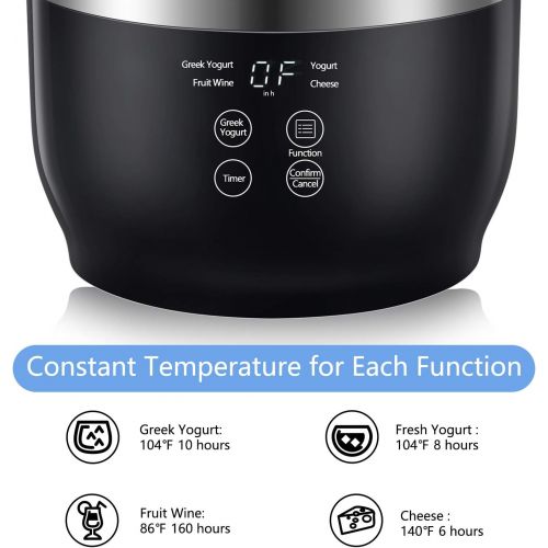  [아마존베스트]BAR Yogurt Maker, Yogurt Maker Machine with Stainless Steel Inner Pot, Greek Yogurt Maker with Timer Control, Automatic Digital Frozen Yogurt Maker with 2 Glass Jars 1 Quart and Strain