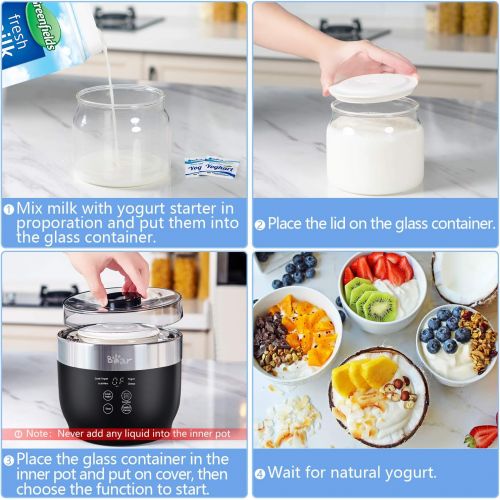  [아마존베스트]BAR Yogurt Maker, Yogurt Maker Machine with Stainless Steel Inner Pot, Greek Yogurt Maker with Timer Control, Automatic Digital Frozen Yogurt Maker with 2 Glass Jars 1 Quart and Strain