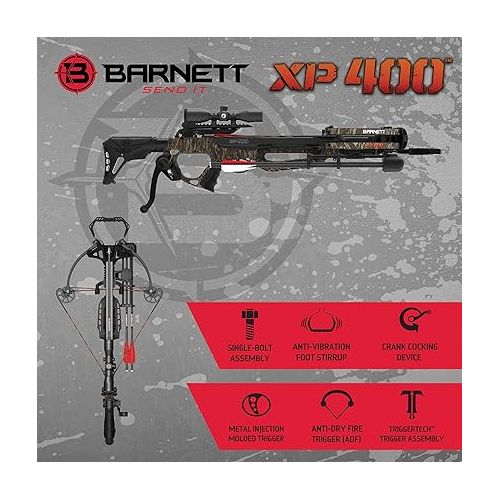 Barnett Explorer XP400 Crossbow Package, with 2 Carbon Arrows, Lightweight Quiver