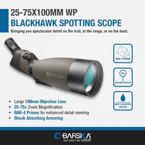  Barska AD12164 Blackhawk 25-75x100 Waterproof Spotting Scope with Tripod & Cases for Birding, Target Shooting, Sports, etc