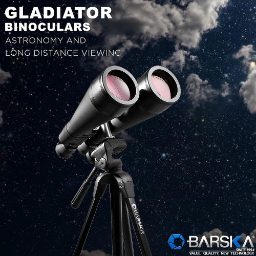  BARSKA Gladiator 25-125x80 Zoom Binoculars (Green Lens, Braced-in Tripod Adapter) , Black
