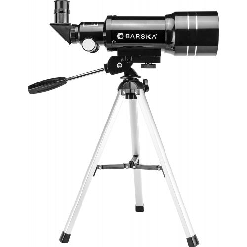  [아마존베스트]BARSKA Starwatcher 300x70mm 225 Power Refractor Telescope with Table Top Tripod and 3X Barlow Lens, Black (AE12932)