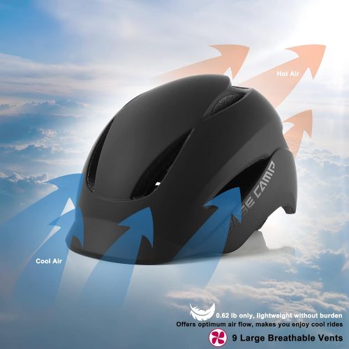  BASE CAMP Bike Helmet, Bicycle Helmet with Light for Adult Men Women Teens Commuter Urban Scooter Adjustable M Size