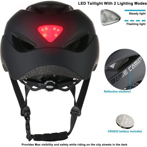  BASE CAMP Bike Helmet, Bicycle Helmet with Light for Adult Men Women Teens Commuter Urban Scooter Adjustable M Size