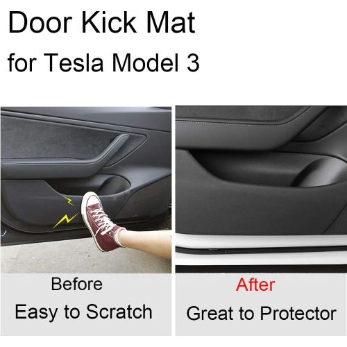  BASENOR Tesla Model 3 Door Protector Anti-Kick Mat Leather Matte Black Set of 4 Upgraded