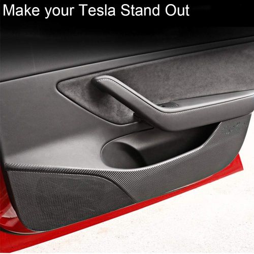  BASENOR Tesla Model 3 Door Protector Anti-Kick Mat Leather Carbon Fiber Set of 4 Upgraded