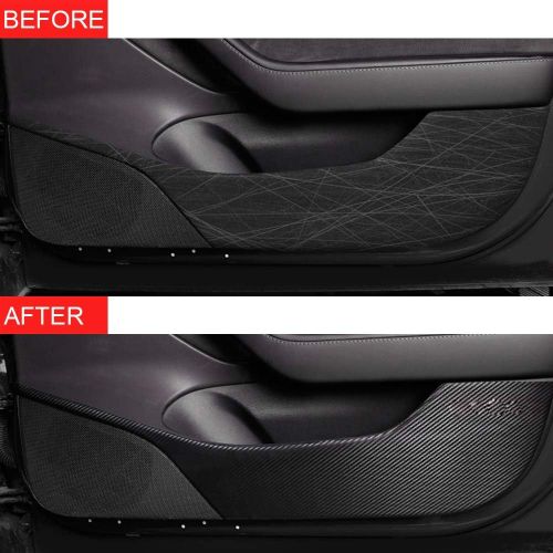  BASENOR Tesla Model 3 Door Protector Anti-Kick Mat Leather Carbon Fiber Set of 4 Upgraded