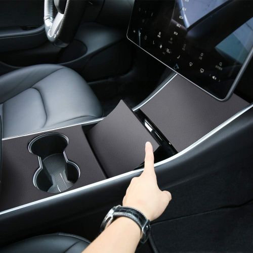  BASENOR Tesla Model 3 Model Y Center Console Leather Wrap Kit Matte Black Leather Sticker for Tesla Model 3 Tesla Model Y Console Protector Accessories