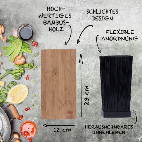  BASIL | Bambus Messerblock mit schonendem Borsteneinsatz | Holz Messerhalter & Universal Holzblock zur Messeraufbewahrung | Kunstoffborsten | Messer & Kochbesteck | geruchsfrei & s