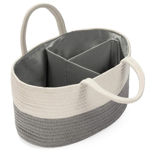  BASKETCASEBest Quality Utility Basket Diaper Caddy (Gray/White with Gray Solid Lining) Nursery Storage Bin and Car Organizer for Diapers and Baby Wipes