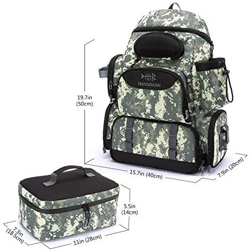  BASSDASH Fishing Tackle Backpack Water Resistant Lightweight Tactical Bag Soft Tackle Box with Rod Holder and Protective Rain Cover