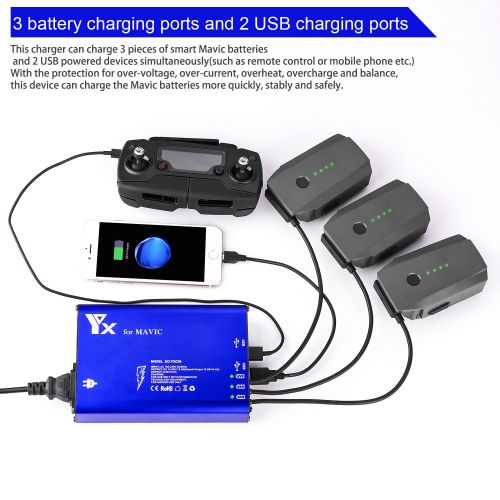  Battery Charger for DJI Mavic Pro Drone, BASSTOP 5 in 1 Battery Charger Charging 3 Batteries, 1 Remote Control and 1 USB Powered Device Simultaneously