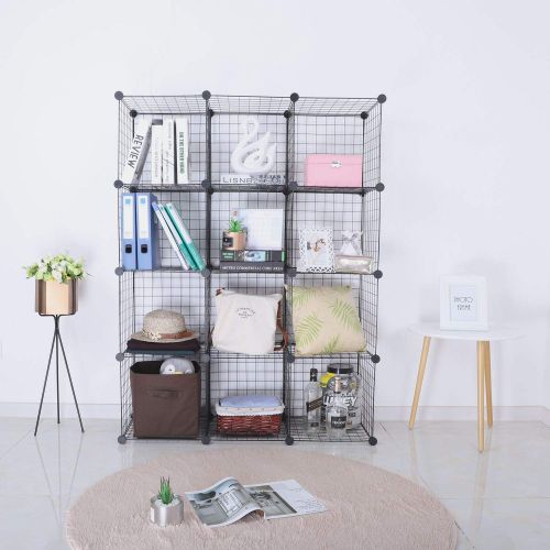  BASTUO 6 Cubes Wire Storage Cabinet Bookcase Shelf Modular Cube Organizer Rack,Closet for Toys,Books,Clothes,Black