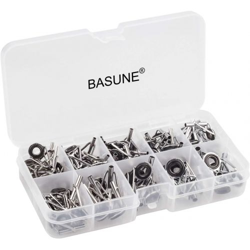  BASUNE Spinning Rod Guides Tip Ceramic Guide with Eyelets, Fishing Rod Guide Replacement Tip Spare Parts Repair and Tips Repair Eye Loop Kit with Box for Spinning Rods Sea Fishing