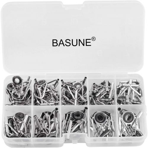  BASUNE Spinning Rod Guides Tip Ceramic Guide with Eyelets, Fishing Rod Guide Replacement Tip Spare Parts Repair and Tips Repair Eye Loop Kit with Box for Spinning Rods Sea Fishing