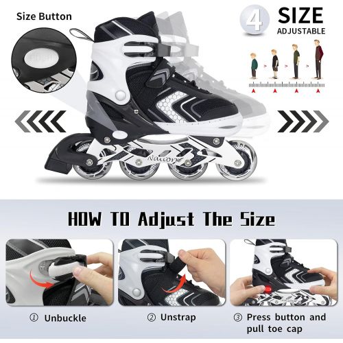  BASYNOL Nattork Adjustable Inline Skates for Kids with Full Light Up Wheels , Safe and Durable Inline Skates,Outdoor Roller Skates for Girls and Boys, Beginners