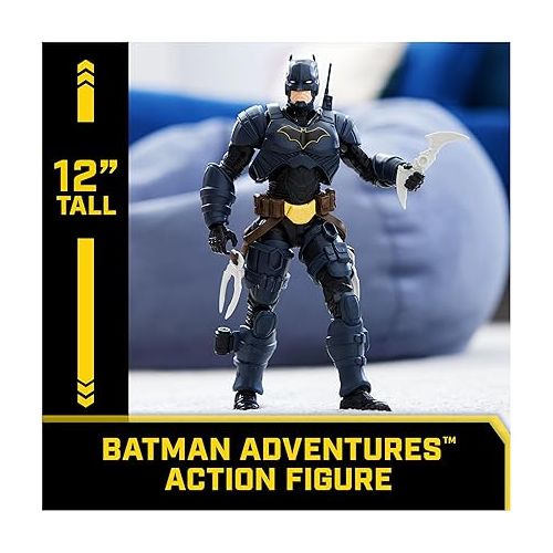  DC Comics, Batman Adventures, Batman Action Figure with 16 Armor Accessories, 17 Points of Articulation, 12-inch, Super Hero Kids Toy for Boys & Girls
