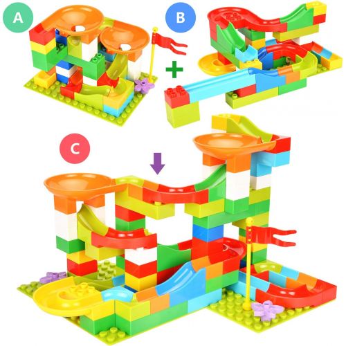  [아마존베스트]BATTOP Marble Run Building Blocks Construction Toys Set Puzzle Race Track for Kids-97 Pieces