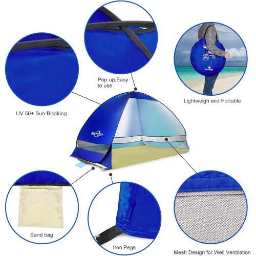  BATTOP Pop Up Beach Tent,4 Person Tent Sun Shelter,Anti UV Easy Set Up Sun Shade Tent for Beach,Portable Umbrella Shelter Tents,Lightweight Outdoor Family Tent (Beach Tent-Dark Blu