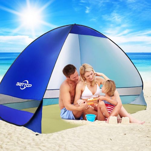  BATTOP Pop Up Beach Tent,4 Person Tent Sun Shelter,Anti UV Easy Set Up Sun Shade Tent for Beach,Portable Umbrella Shelter Tents,Lightweight Outdoor Family Tent (Beach Tent-Dark Blu