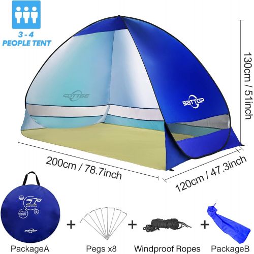  BATTOP Pop Up Beach Tent,4 Person Tent Sun Shelter,Anti UV Easy Set Up Sun Shade Tent for Beach,Portable Umbrella Shelter Tents,Lightweight Outdoor Family Tent (Beach Tent-Dark Blu