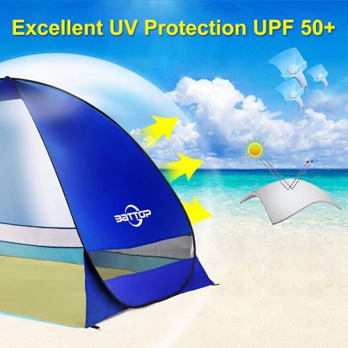  BATTOP Pop Up Beach Tent,4 Person Tent Sun Shelter,Anti UV Easy Set Up Sun Shade Tent for Beach,Portable Umbrella Shelter Tents,Lightweight Outdoor Family Tent (Beach Tent-Dark Blu