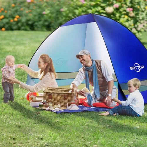  BATTOP Pop Up Beach Tent,4 Person Tent Sun Shelter,Anti UV Easy Set Up Sun Shade Tent for Beach,Portable Umbrella Shelter Tents,Lightweight Outdoor Family Tent (Beach Tent-Dark Blu