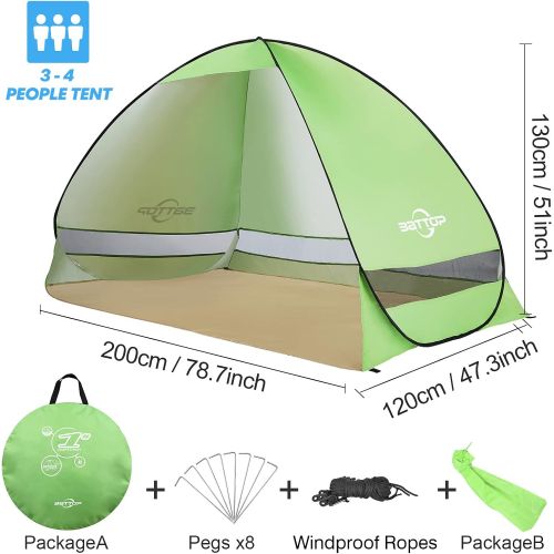  BATTOP Pop Up Beach Tent,4 Person Tent Sun Shelter,Anti UV Easy Set Up Sun Shade Tent for Beach,Portable Umbrella Shelter Tents,Lightweight Outdoor Family Kids Tent (Beach Tent-Ten