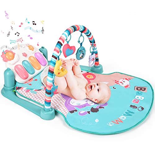  Visit the BATTOP Store Large Baby Play Mat BATTOP Kick and Play Piano Gym - 5 Toys and Musical Activity Baby Gym for 0-36 Month Boys and Girls (Macaron)