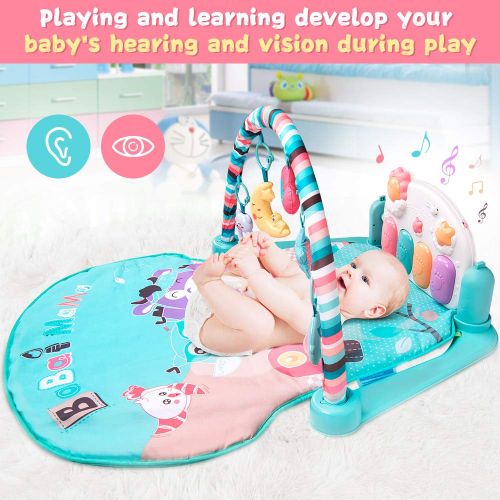  Visit the BATTOP Store Large Baby Play Mat BATTOP Kick and Play Piano Gym - 5 Toys and Musical Activity Baby Gym for 0-36 Month Boys and Girls (Macaron)