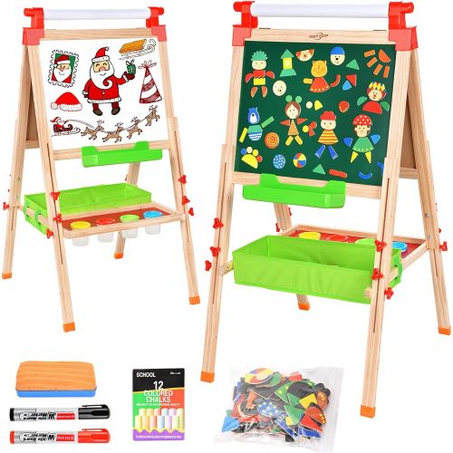  [아마존베스트]BATTOP Easel for Kids with Paper Roll, Art Easel for Kids 3 in 1 Double Sided Childrens Homeschool Easel Chalkboard Dry Erase Whiteboard Toddler Toy Easel Paint Cups Wooden Adjusta